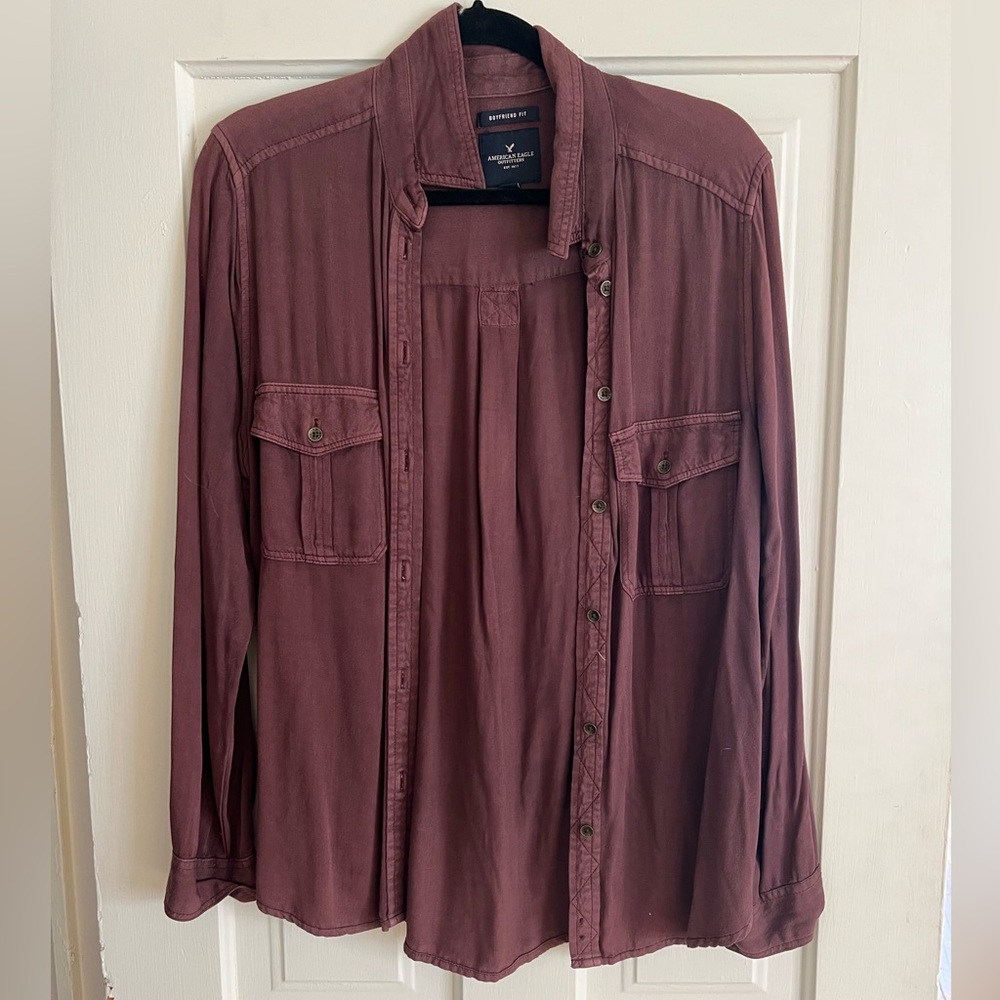Maroon American Eagle button up, size S